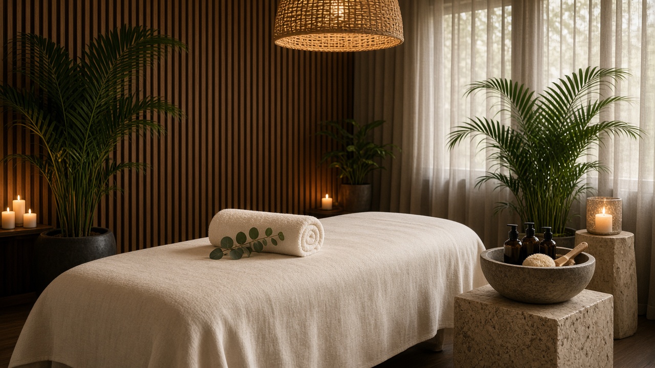 The candlelit massage room at Casa EVA Salon